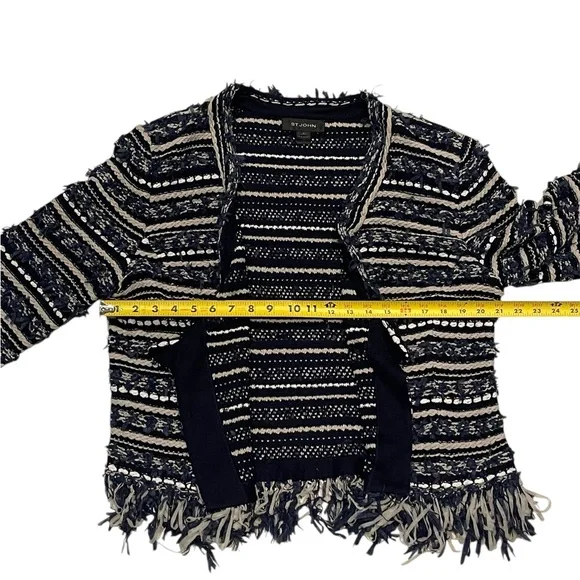 St. John Lofty Floats Fringe Trimmed Knit Jacket Size:L
